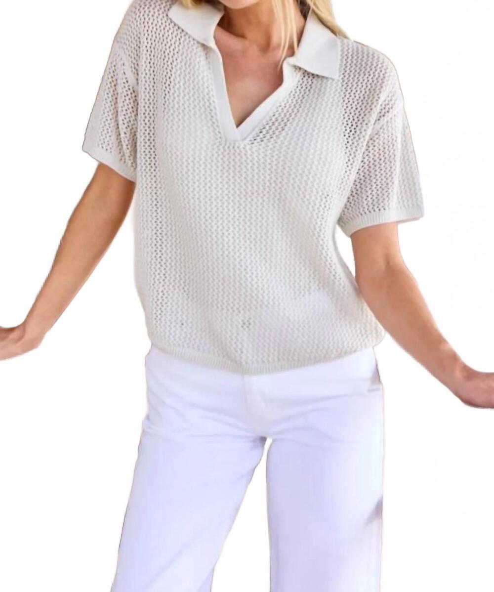 NEW STITCHES & STRIPES rosie airy knit polo tee in ash